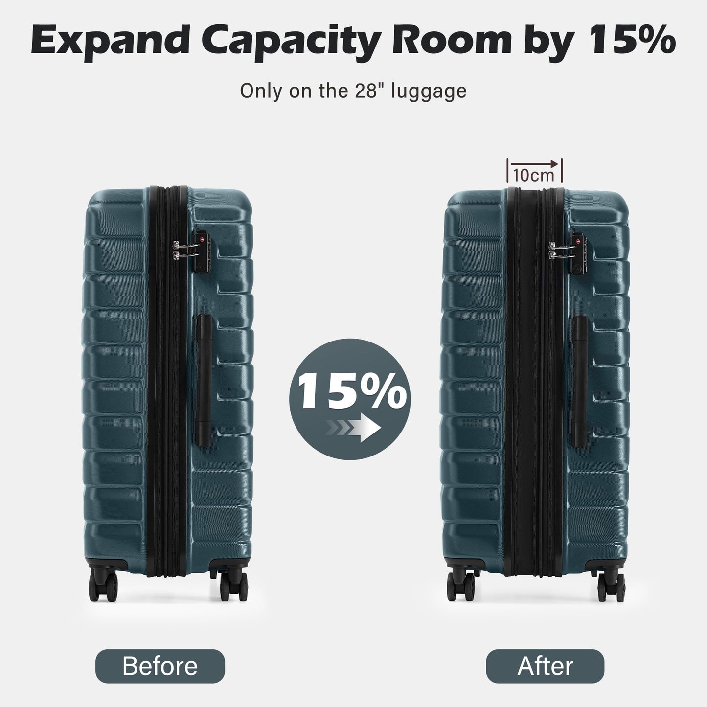Coolife Luggage Sets, 3 Piece Hard Shell Suitcase Set with Spinner Wheels, Expandable Large Checked Luggage, Lightweight Rolling Carry On with TSA Lock Teal Blue