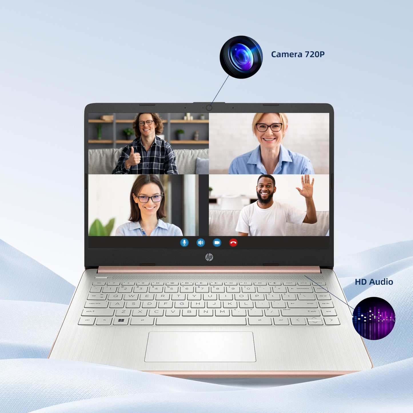 HP Essential Laptop Computer for Student Daily Study, Microsoft Office 365, Intel N150, 4GB RAM, 128GB Storage, 500GB External HDD, Long Battery Life & Fast Charging, Windows 11 Home, Rose Gold