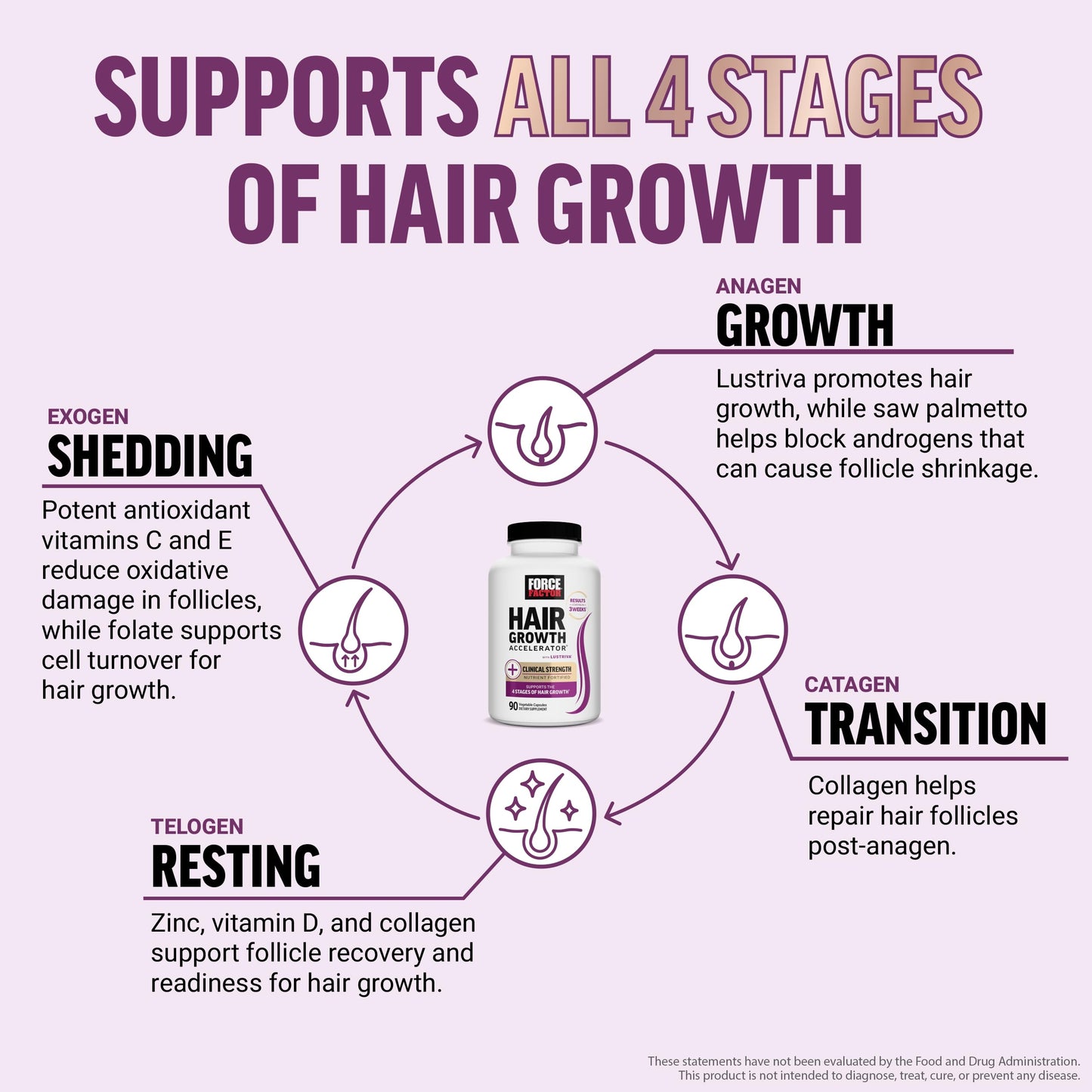 Force Factor Hair Growth Accelerator Multivitamin for Women & Men, with Lustriva, Biotin, Horsetail & Vitamins A, B12, C, D & E for Thicker Hair, Healthier Skin & Nails, 90 Capsules
