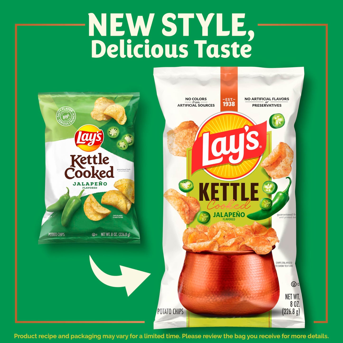 Lay's Kettle Cooked Potato Chips, Jalapeno, 0.85 Ounce (Pack of 40)