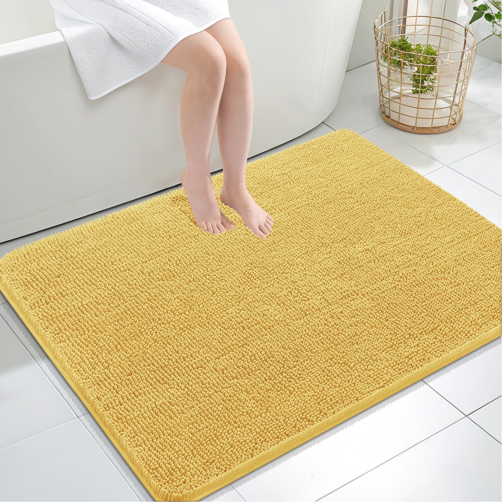 OLANLY Toilet Rugs U-Shaped 24x20, Extra Soft Absorbent Chenille Contour Bathroom Rugs for Toilet, Dry Quickly, Machine Washable, Non-Slip Bath Mat, Light Grey