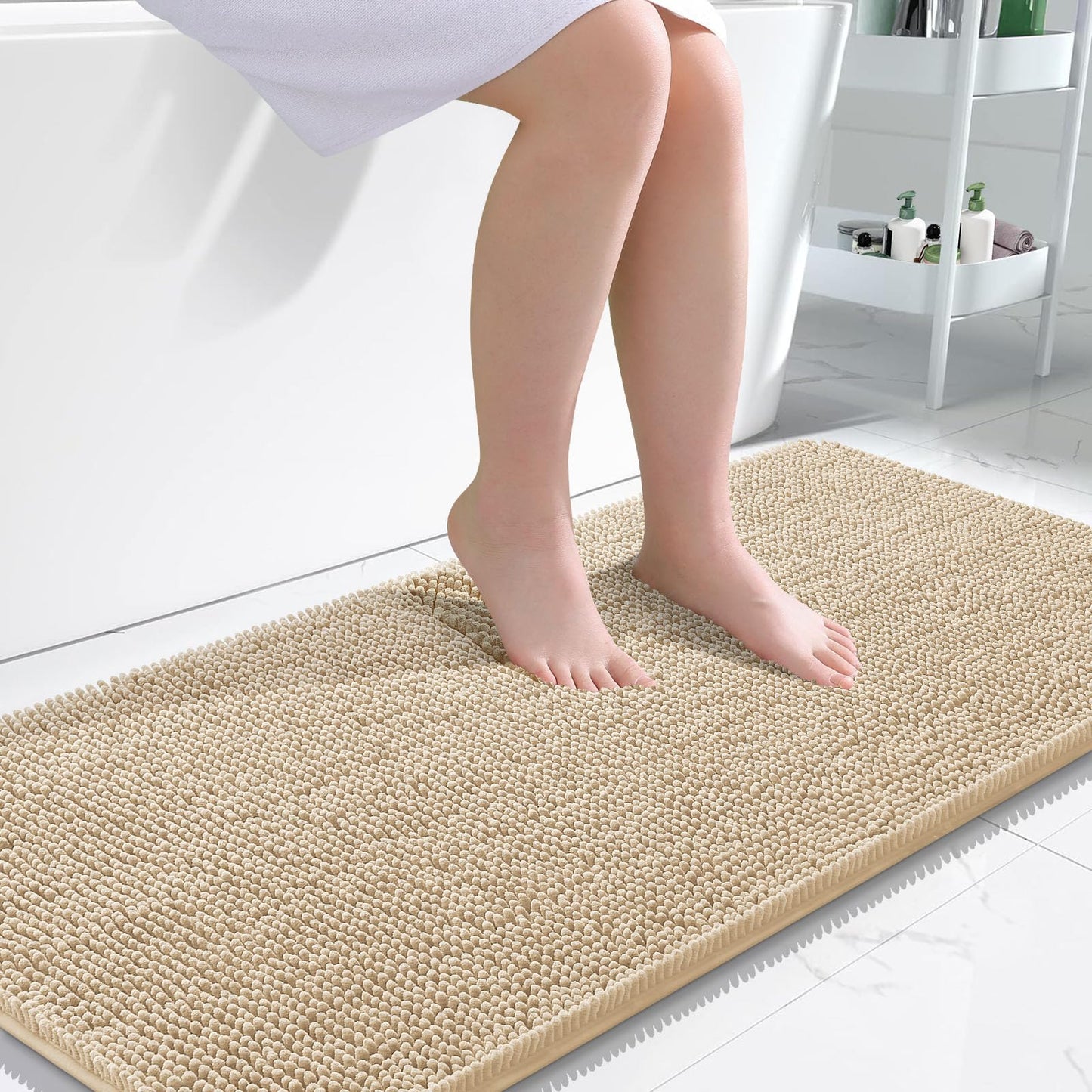 OLANLY Toilet Rugs U-Shaped 24x20, Extra Soft Absorbent Chenille Contour Bathroom Rugs for Toilet, Dry Quickly, Machine Washable, Non-Slip Bath Mat, Light Grey
