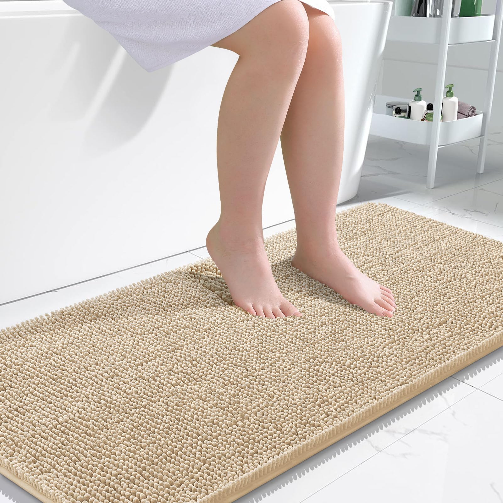 OLANLY Toilet Rugs U-Shaped 24x20, Extra Soft Absorbent Chenille Contour Bathroom Rugs for Toilet, Dry Quickly, Machine Washable, Non-Slip Bath Mat, Light Grey