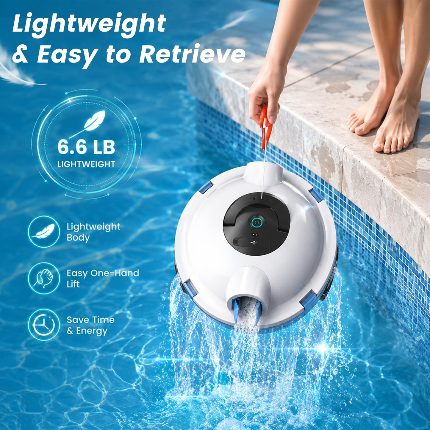 Y10 Robotic Pool Cleaner,Cordless Pool Vacuum with 150 Mins Runtime,High Efficiency Dual Suction Power,Self-Parking&Smart Navigation for Above-Ground & Flat Inground Pools up to 1300 sq.ft (White)