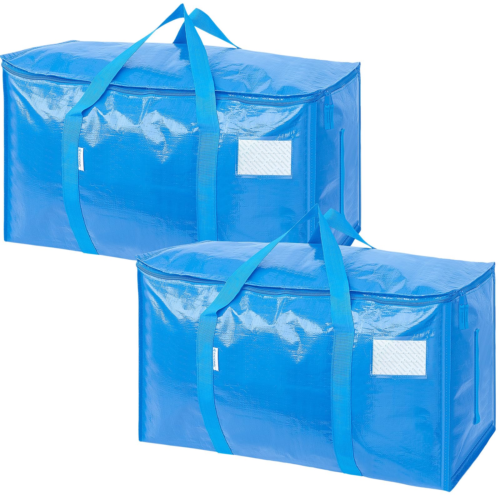 TICONN 12 Pack Extra Large Moving Bags Heavy Duty with Zippers & Carrying Handles, Durable Storage Bags Moving Boxes for Closet Organizers and Storage (12 Pack, Blue)
