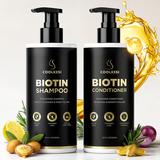 COOLKESI Tripeptide-Infused Biotin Hair Growth Shampoo and Conditioner Set, Onion Anti-Loss Volumizing Moisturizing Treatment for Soft Shine Hair, Dandruff Routine Shampoo for Men and Women, 2x16.9oz