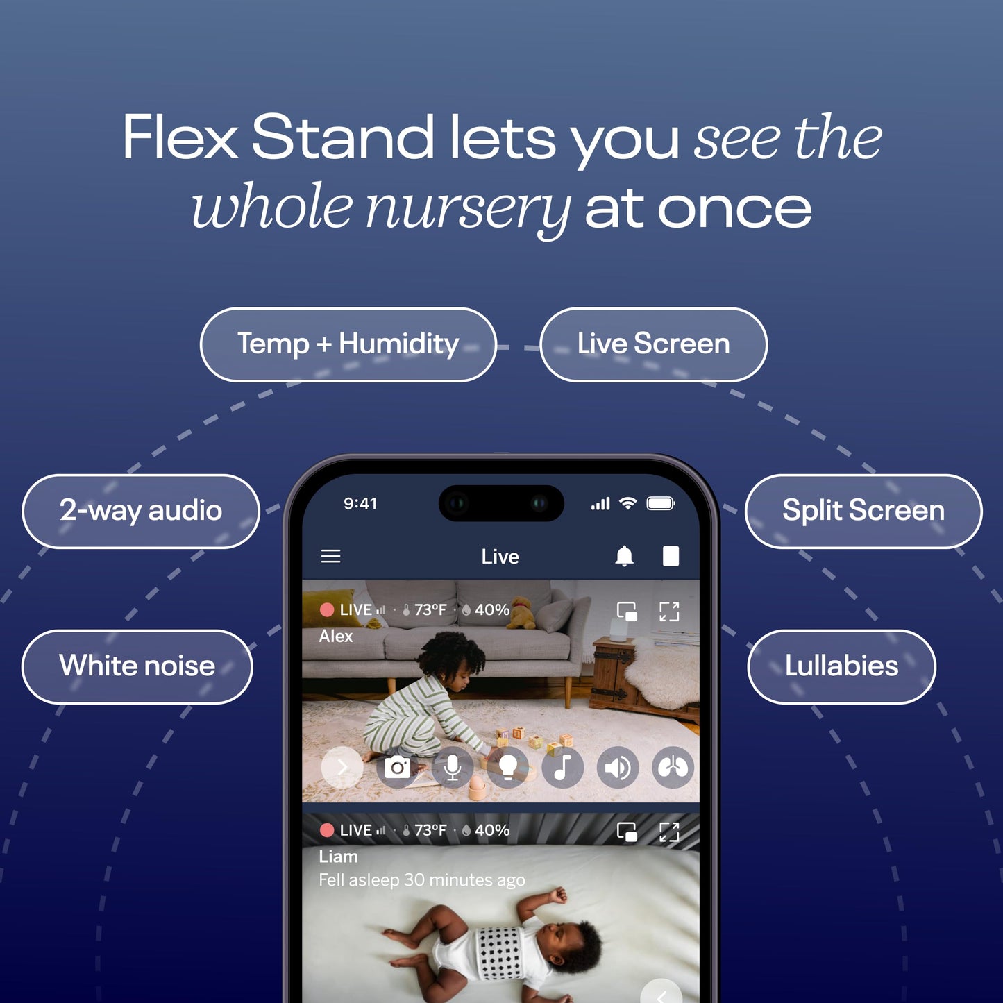Nanit Pro Smart Baby Monitor & Flex Stand - 1080p Wi-Fi Video Camera, 2-Way Audio, Sound/Motion/Cry Notifications, Night Vision, and Breathing Band