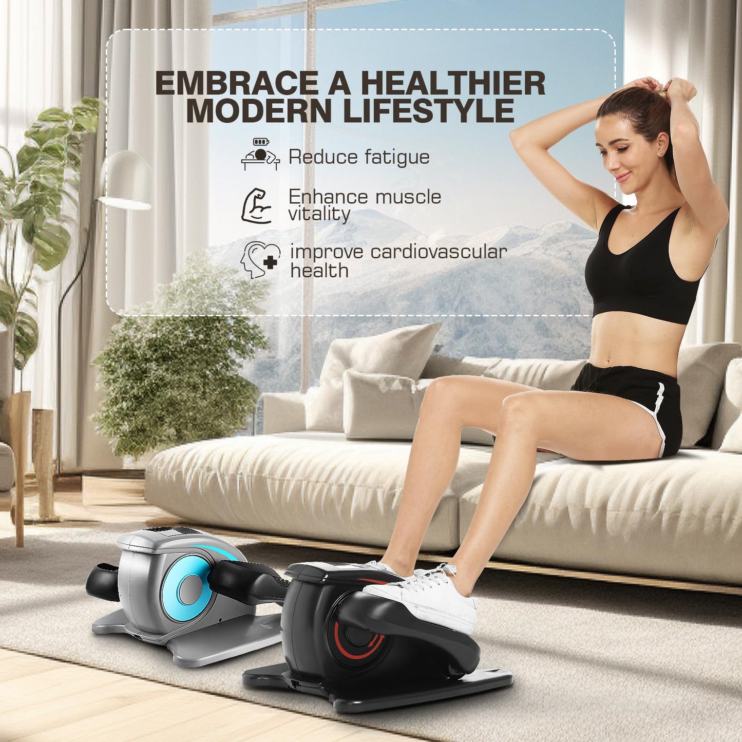 ANCHEER Under Desk Elliptical Machine - Quiet Pedal Exerciser for Seniors, Office & Home, Low-Impact Seated Leg Workout Equipment, Smart LCD Display, Remote Control(Gray)