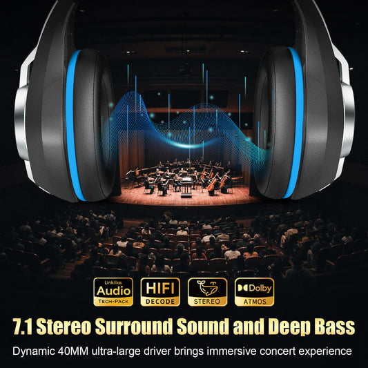 2.4GHz Wireless Gaming Headsets for PS5/PS4/PC/Switch/Xbox One, RGB Noise Cancelling Over-Ear Headphones with 7.1 Surround Sound, 40mm Drivers, 276g Ultraligero, Memory Foam, 45H Gaming Headphones