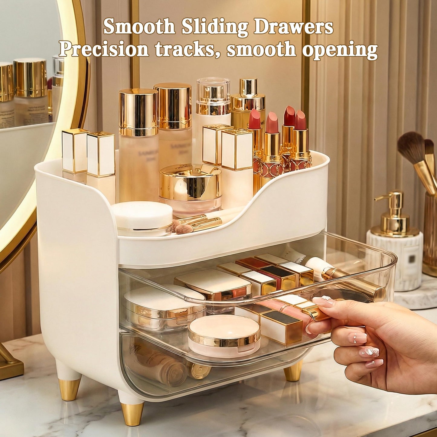 Asdbko Makeup Organizer for Vanity with Large Smooth Drawers Extra Large Skincare Organizer for Bathroom Countertop and Dresser, Crystal Clear Cosmetic Storage Display Case for Beauty Products