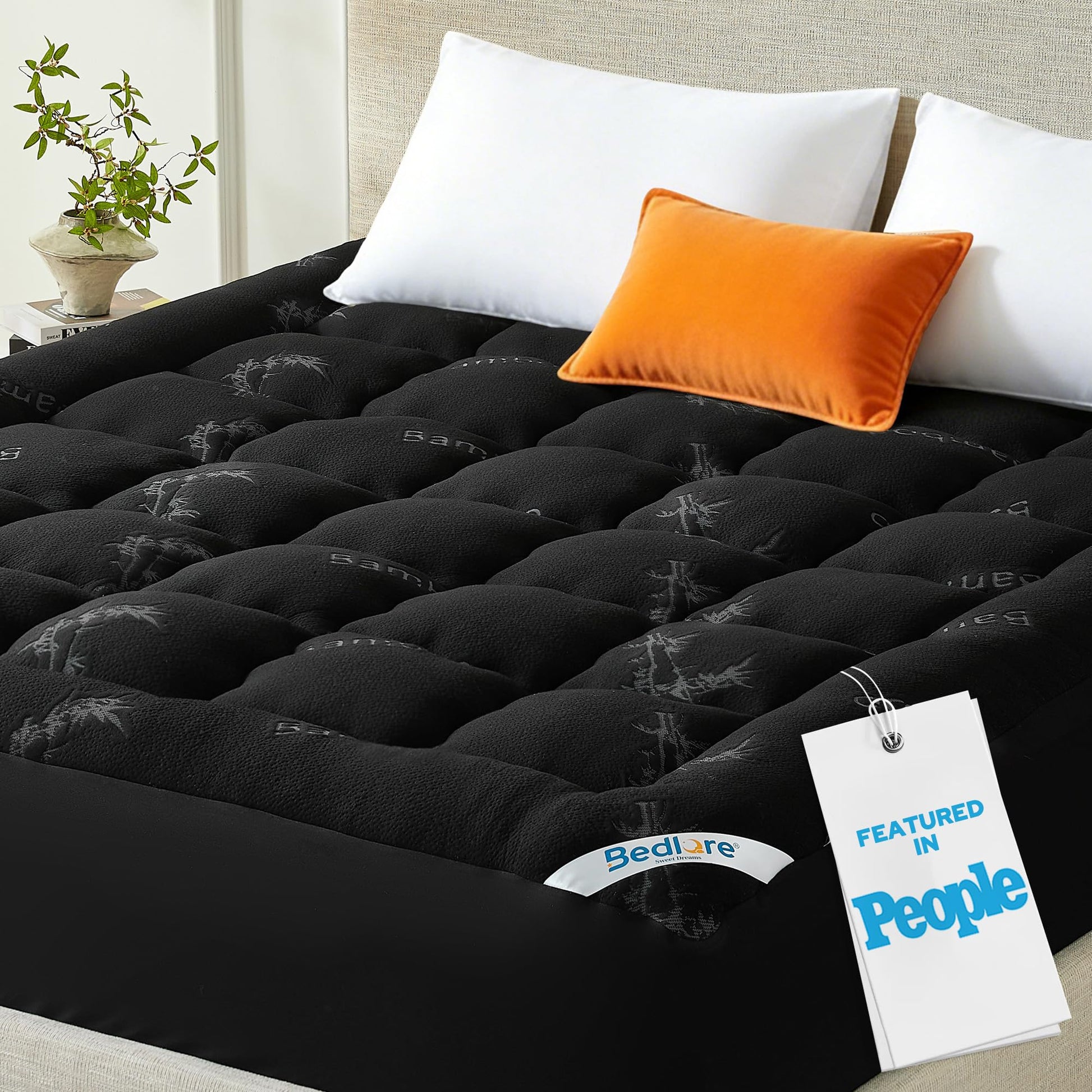 BEDLORE King Mattress Topper Viscose Derived from Bamboo, Thick Pillow Top Mattress Pad with Stretchable Pockets for 6"-18" Mattress, Soft Breathable Mattress Topper for Back Pain Relief(Dark Gray)
