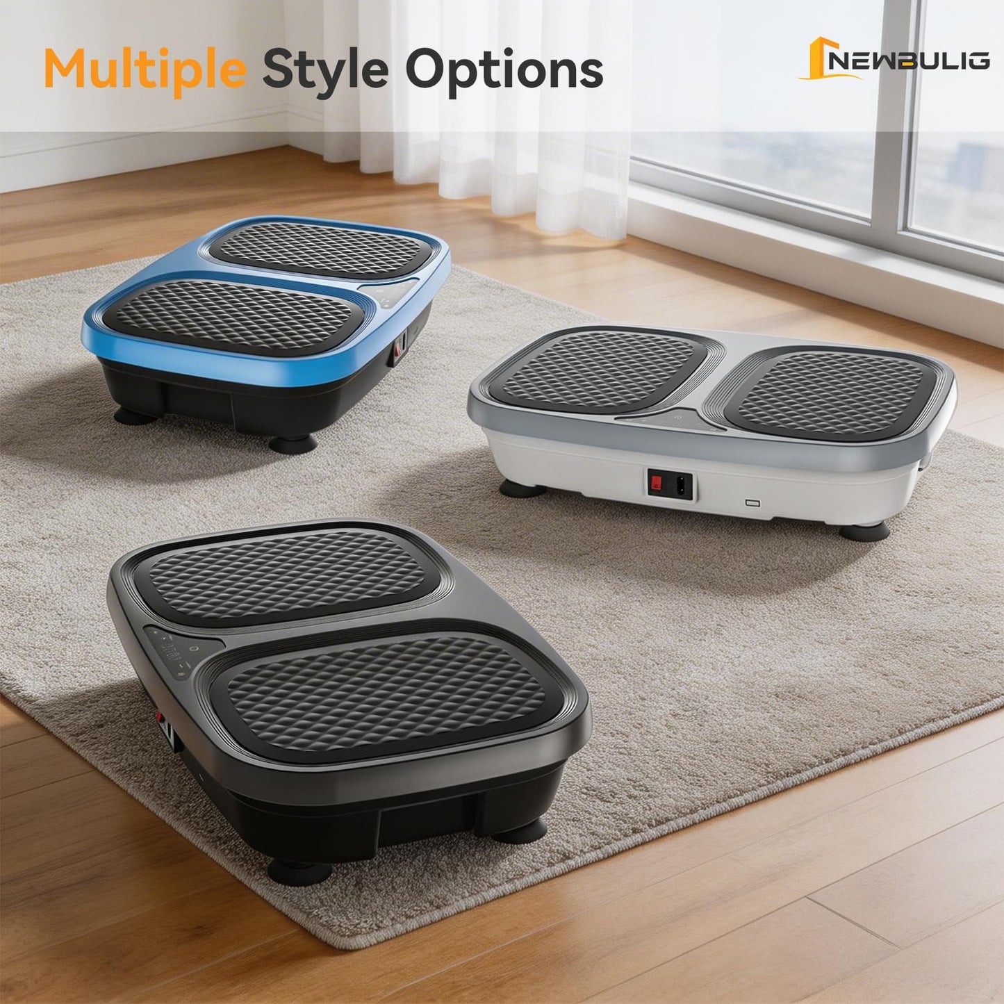 NEWBULIG Vibration Plate Exercise Machine with Remote, Smart LED Screen Vibrating Platform with 9 Auto Modes & Pull Ropes for Weight Loss, Home Fitness Shaker for Women & Men, Grey