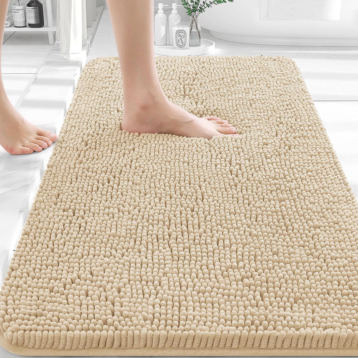 OLANLY Toilet Rugs U-Shaped 24x20, Extra Soft Absorbent Chenille Contour Bathroom Rugs for Toilet, Dry Quickly, Machine Washable, Non-Slip Bath Mat, Light Grey
