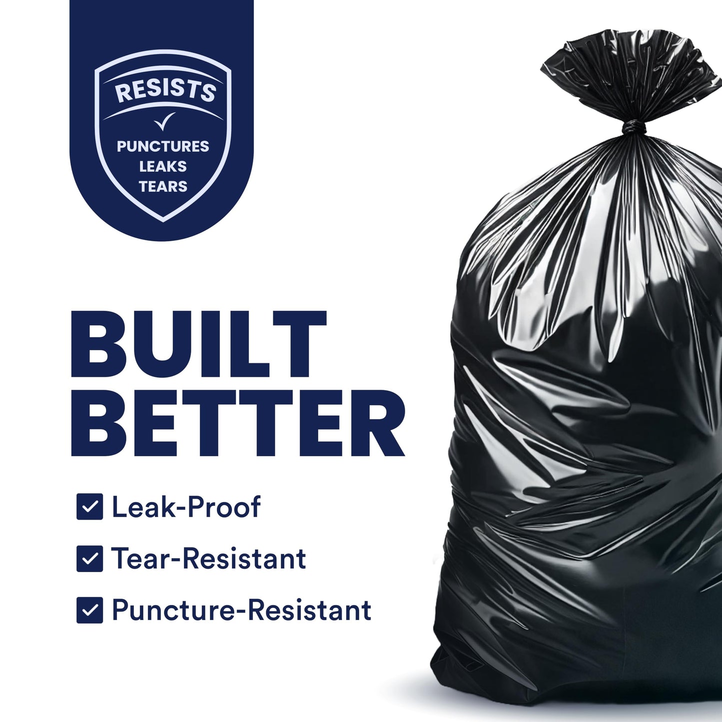 Plasticplace 55-60 Gallon Trash Bags, Heavy Duty, Black Garbage Can Liners, Puncture-Resistant Star Seal, 38" x 58", 100 Count for Warehouse, Kitchen, and Outdoor Use 1.5 Mil