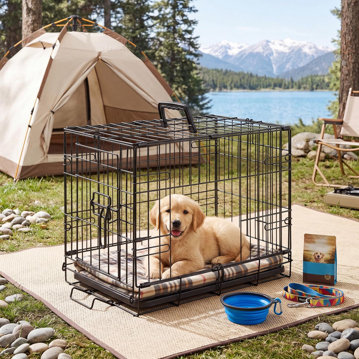 Sweetcrispy 30 Inch Single Door Dog Crate, Metal Pet Kennel with Secure Lock, Foldable Design, Removable Tray for Easy Cleaning, Portable Puppy Cage for Small Dogs, Ideal for Training & Travel
