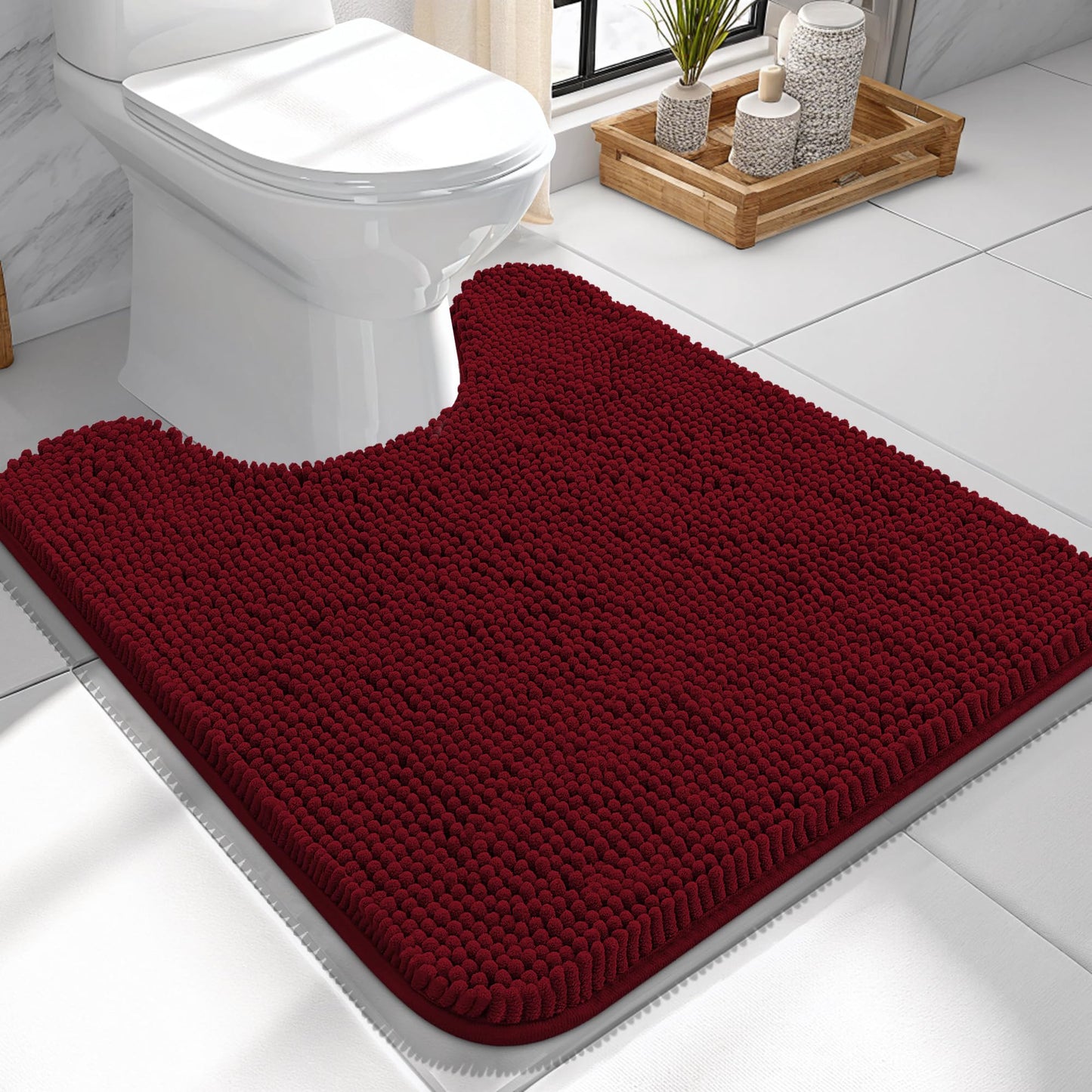 OLANLY Toilet Rugs U-Shaped 24x20, Extra Soft Absorbent Chenille Contour Bathroom Rugs for Toilet, Dry Quickly, Machine Washable, Non-Slip Bath Mat, Light Grey