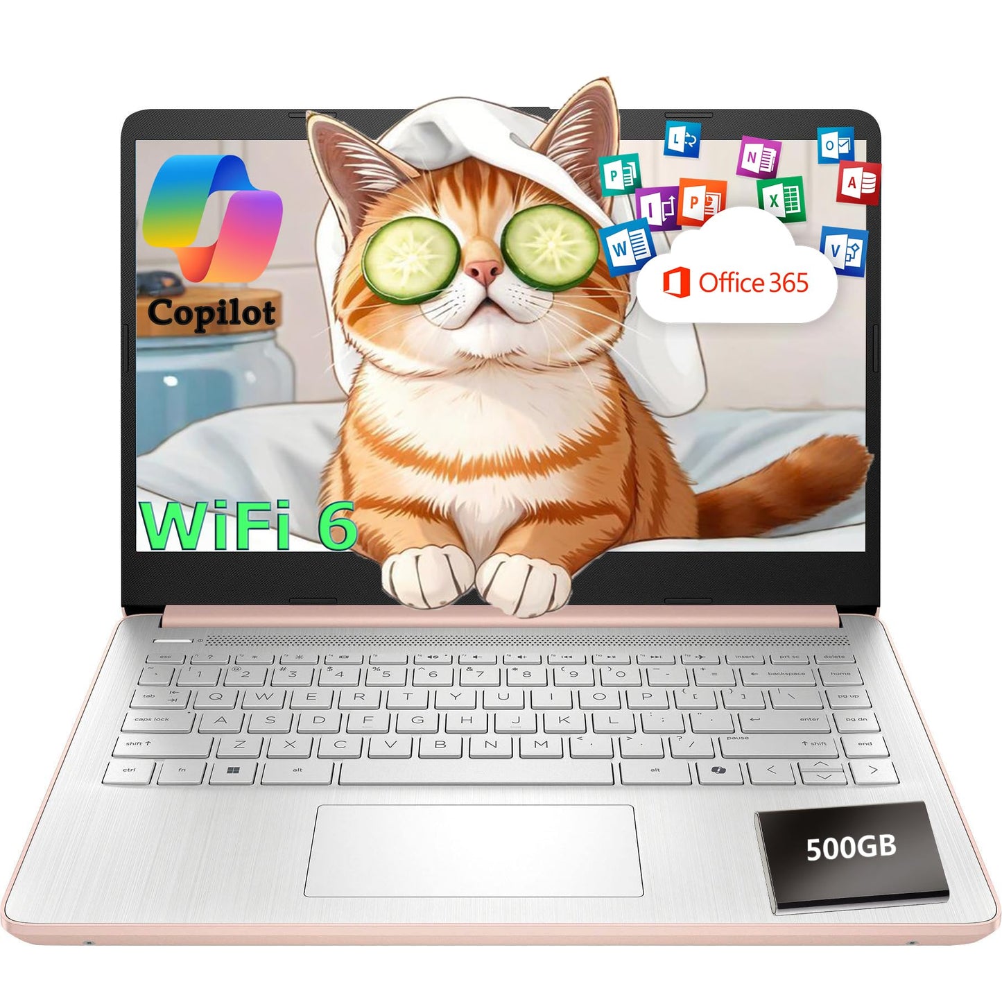 HP Essential Laptop Computer for Student Daily Study, Microsoft Office 365, Intel N150, 4GB RAM, 128GB Storage, 500GB External HDD, Long Battery Life & Fast Charging, Windows 11 Home, Rose Gold