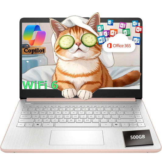 HP Essential Laptop Computer for Student Daily Study, Microsoft Office 365, Intel N150, 4GB RAM, 128GB Storage, 500GB External HDD, Long Battery Life & Fast Charging, Windows 11 Home, Rose Gold