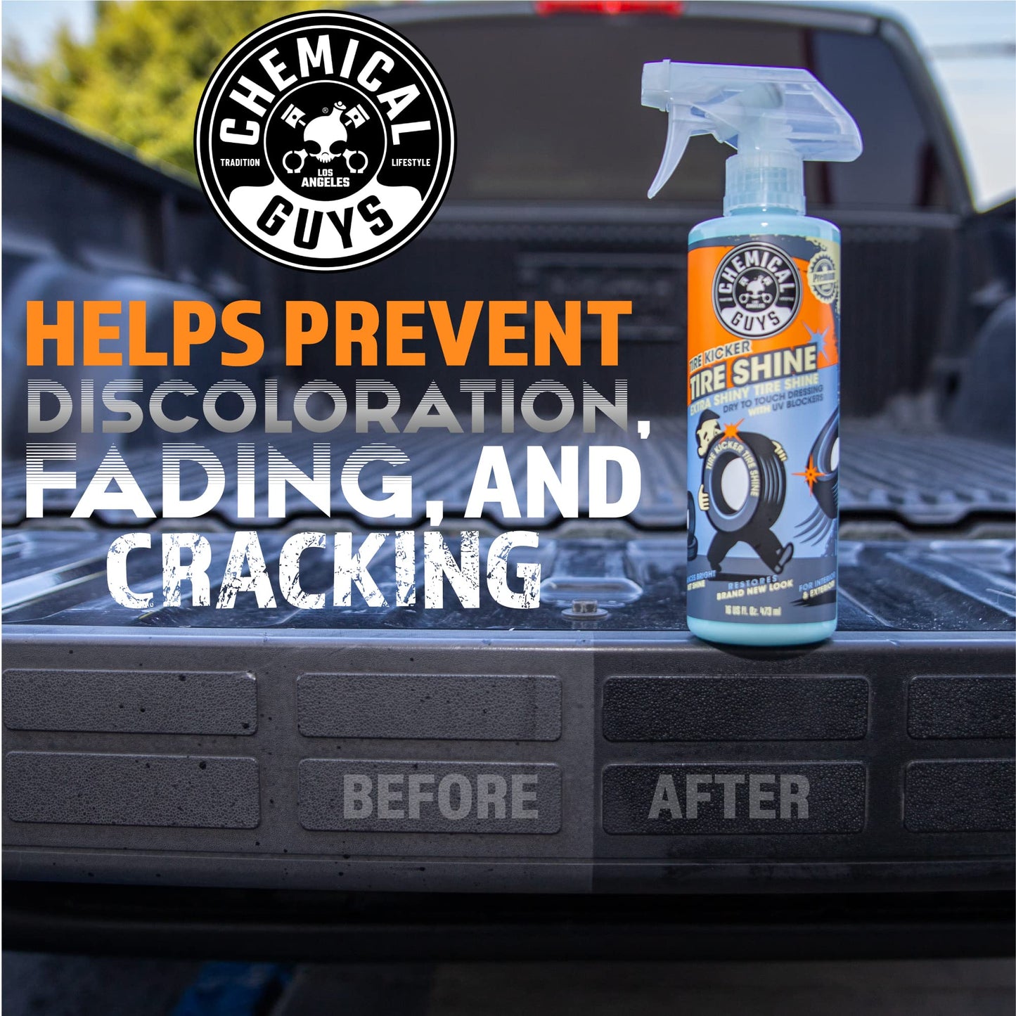 Chemical Guys Tire Kicker Sprayable Extra Glossy Tire Shine Spray, Dry-to-Touch Dressing - Restores Wet Look to Rubber, Vinyl, and Plastic, Safe for Cars, Trucks, Motorcycles, RVs, and More - 128 oz