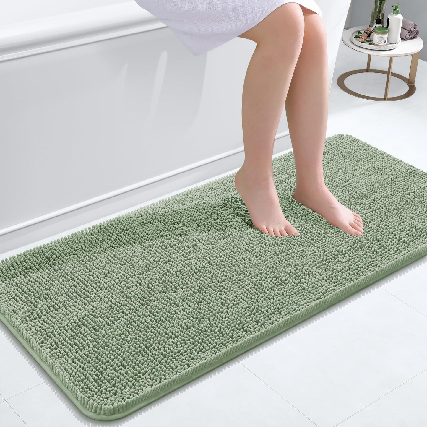 OLANLY Toilet Rugs U-Shaped 24x20, Extra Soft Absorbent Chenille Contour Bathroom Rugs for Toilet, Dry Quickly, Machine Washable, Non-Slip Bath Mat, Light Grey