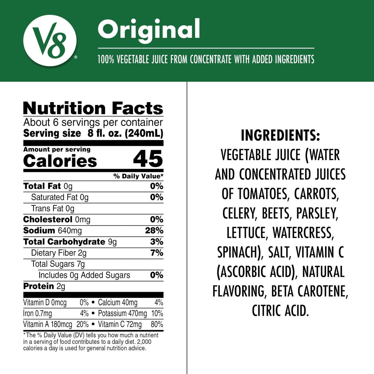 V8 Original 100% Vegetable Juice, 46 fl oz Can (12 Pack)