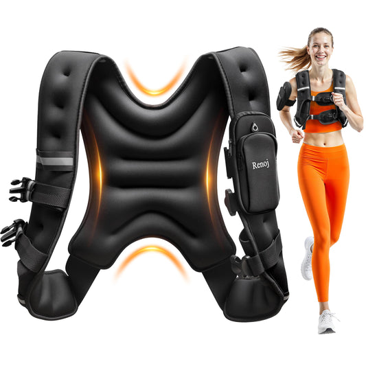 Renoj Weighted Vest for Women Men: Available in 6lb/8lb/10lb/11lb/12lb/14lb/16lb/20lb Fixed Weights for Walking, Running, Training, Exercise, Weight Loss - With Reflective Strips and Storage Pocket