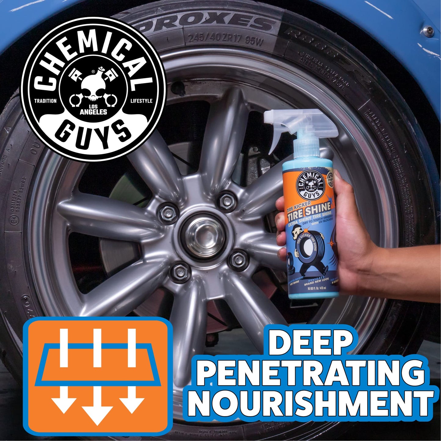 Chemical Guys Tire Kicker Sprayable Extra Glossy Tire Shine Spray, Dry-to-Touch Dressing - Restores Wet Look to Rubber, Vinyl, and Plastic, Safe for Cars, Trucks, Motorcycles, RVs, and More - 128 oz