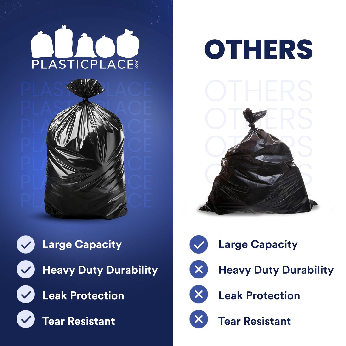 Plasticplace 55-60 Gallon Trash Bags, Heavy Duty, Black Garbage Can Liners, Puncture-Resistant Star Seal, 38" x 58", 100 Count for Warehouse, Kitchen, and Outdoor Use 1.5 Mil
