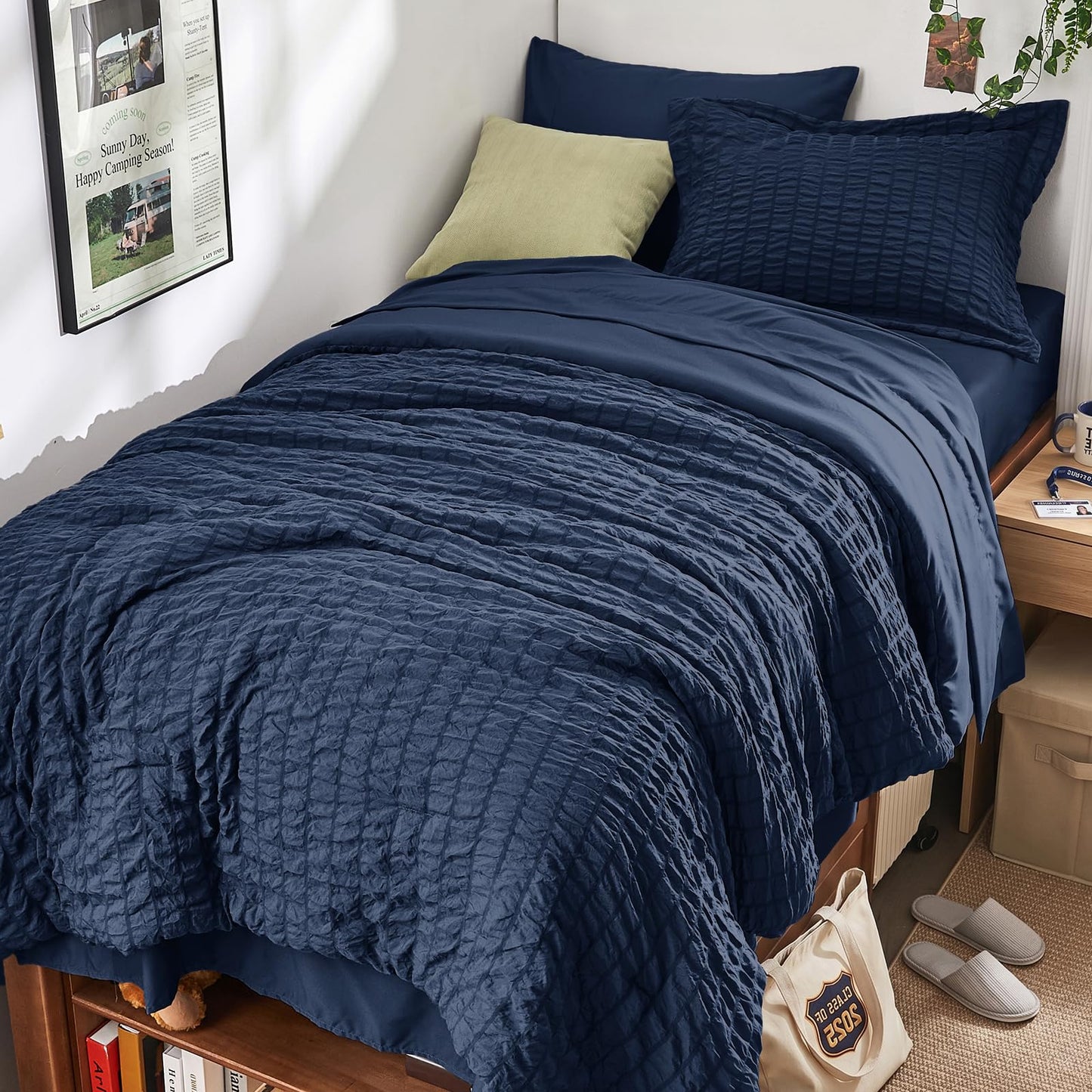 HYMOKEGE Black California King Comforter Set Seersucker 7 Pieces, All Season Luxury Bed in a Bag for Bedroom, Bedding Set with Comforters, Sheets, Pillowcases & Shams