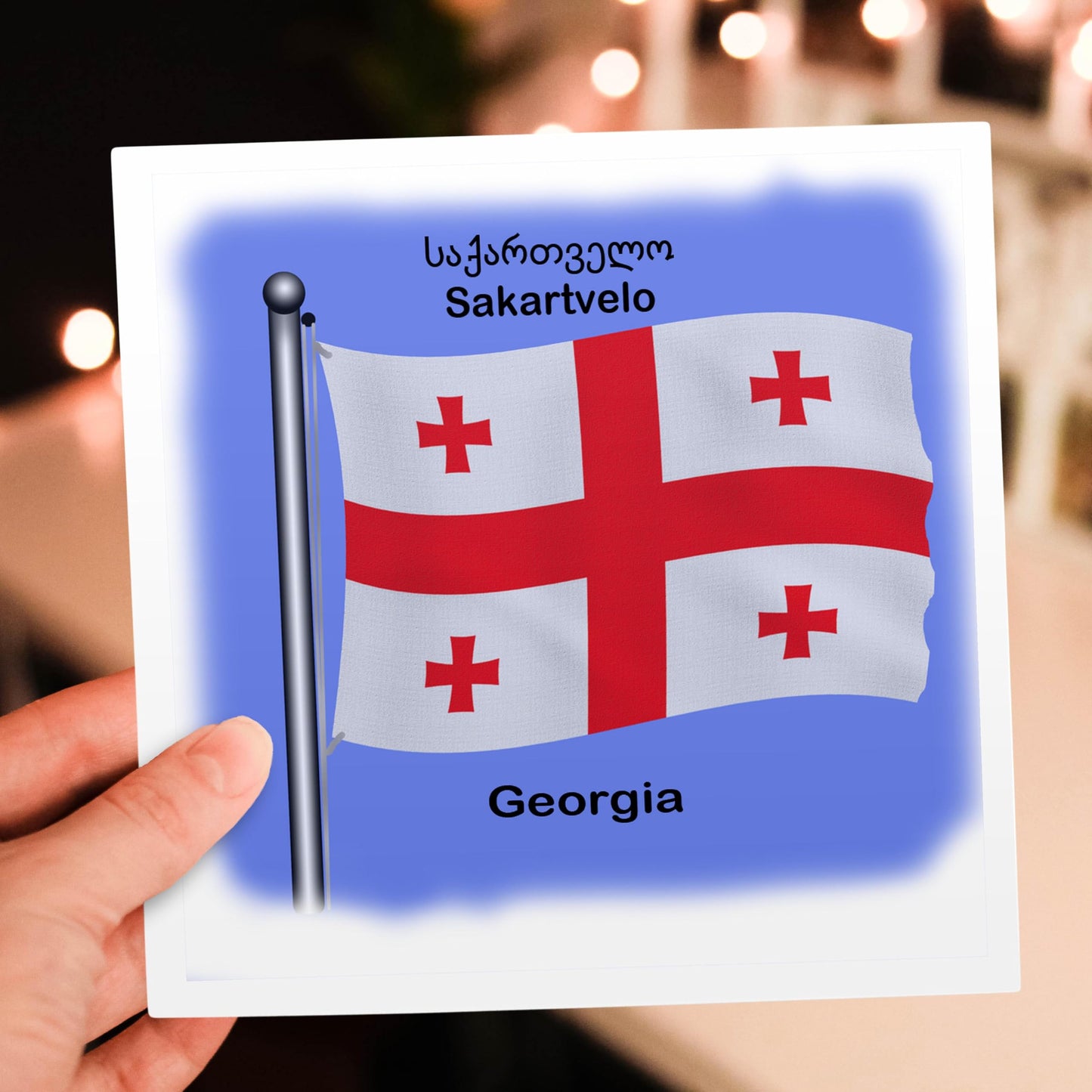 3dRose The flag of country Georgia waving with Georgia written in English and Georgian. - Greeting Cards, 6 x 6 inches, set of 12 (gc_63156_2)