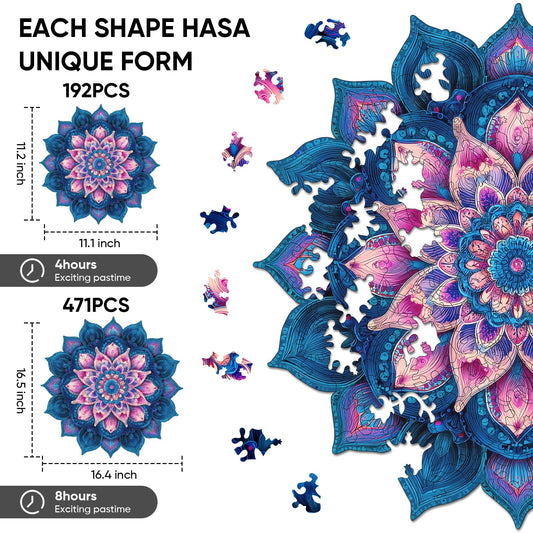 Ixfyloop Mandala Wooden Puzzles for Adults 471 Pieces, Lotus Jigsaw Puzzles Mindfulness Yoga Gift for Women, Relaxing Stress Relief Wooden Puzzles, Wood Puzzles Adult 16.4x16.5 inch