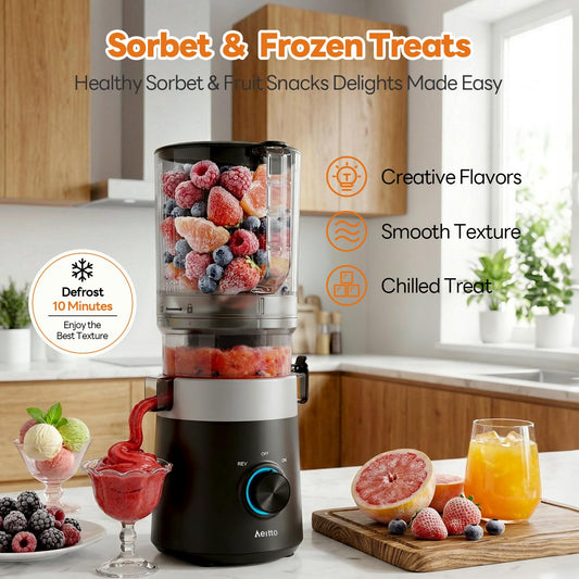 Aeitto Easy to Clean Juicer Machines With Filter-Free Design, 3-in-1 Cold Press Juicer (For Juice/Sorbet/Nut Milk), 6.0" Extra Large Chute For Whole Fruits & Vegetables, Large Capacity, With Pusher