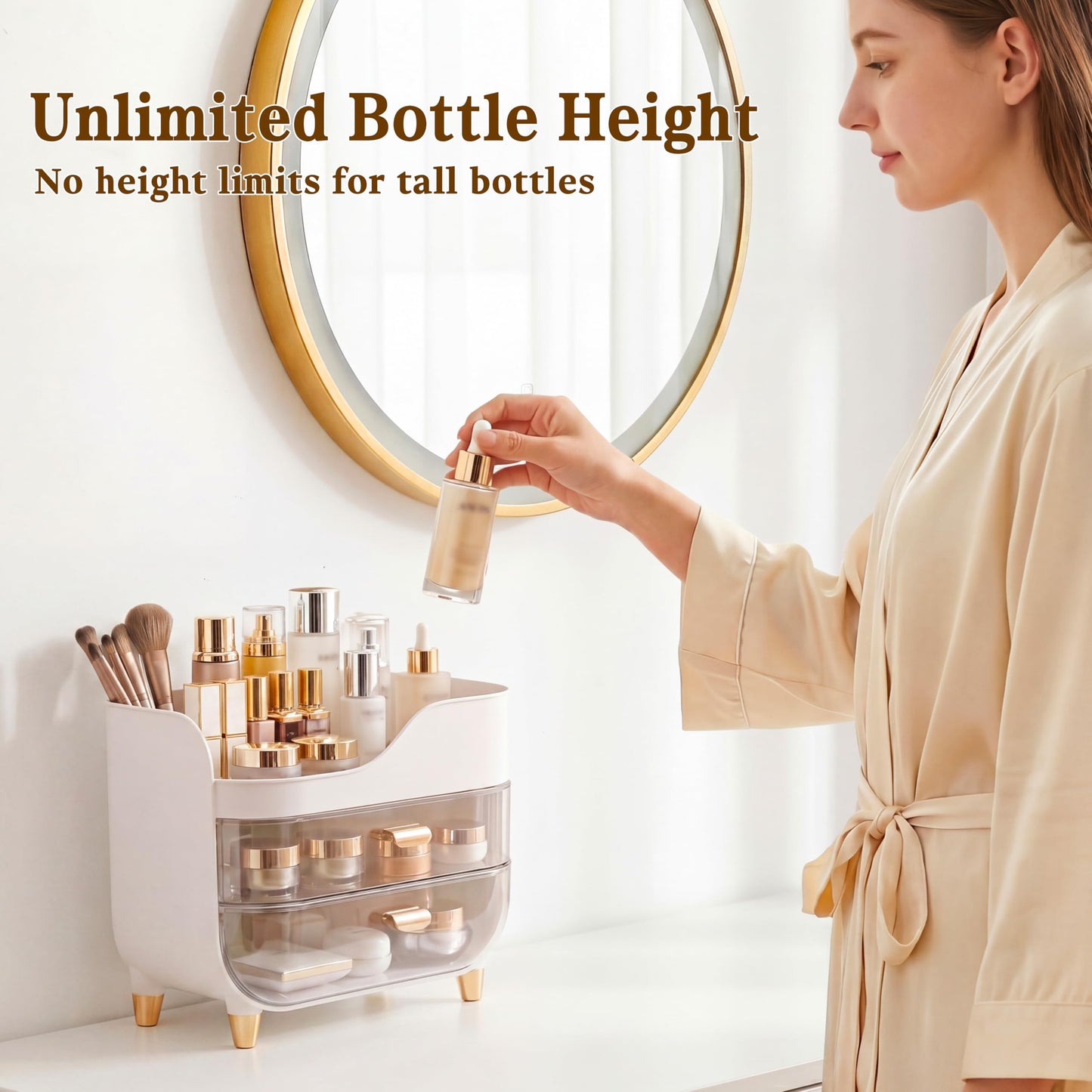 Asdbko Makeup Organizer for Vanity with Large Smooth Drawers Extra Large Skincare Organizer for Bathroom Countertop and Dresser, Crystal Clear Cosmetic Storage Display Case for Beauty Products