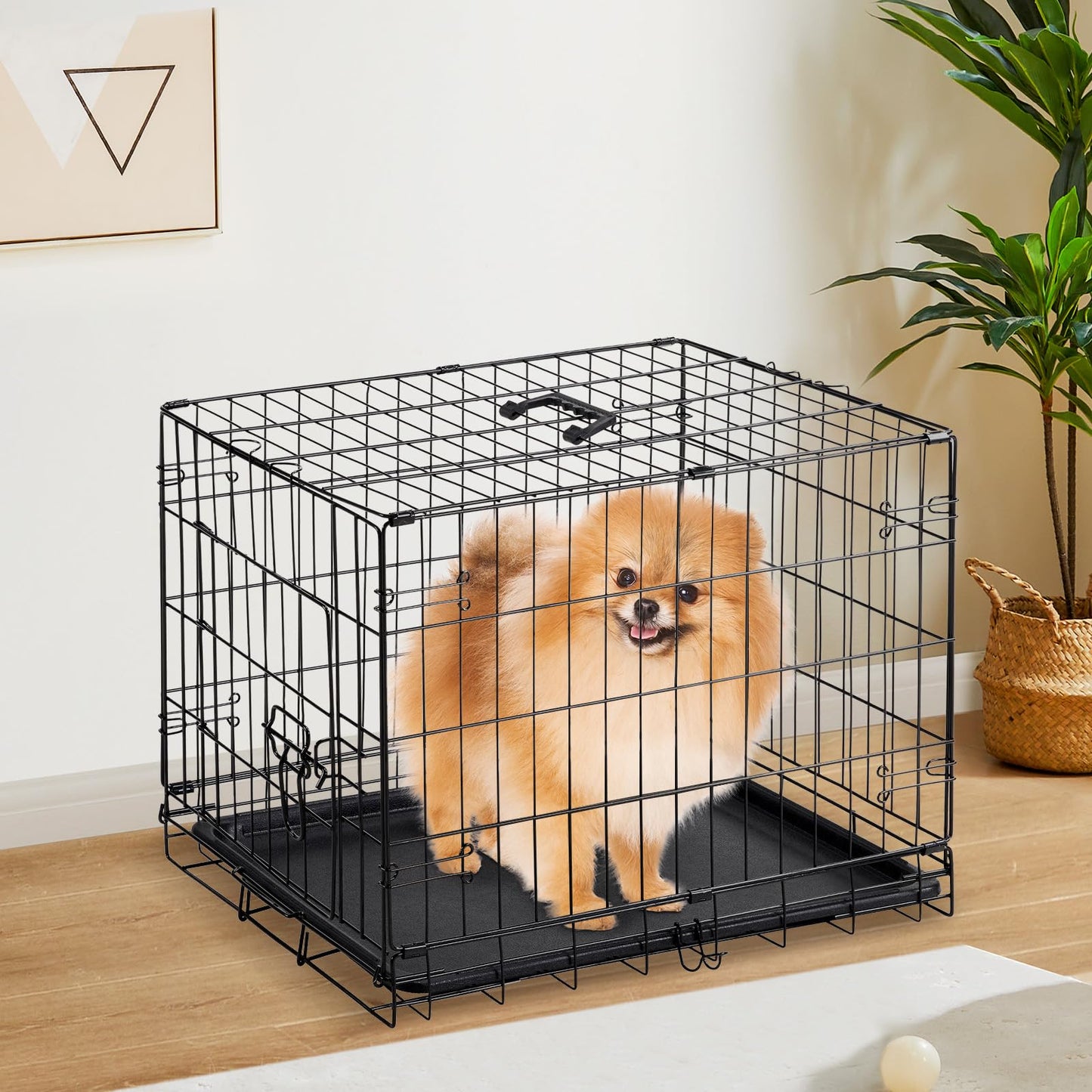 Sweetcrispy 30 Inch Single Door Dog Crate, Metal Pet Kennel with Secure Lock, Foldable Design, Removable Tray for Easy Cleaning, Portable Puppy Cage for Small Dogs, Ideal for Training & Travel