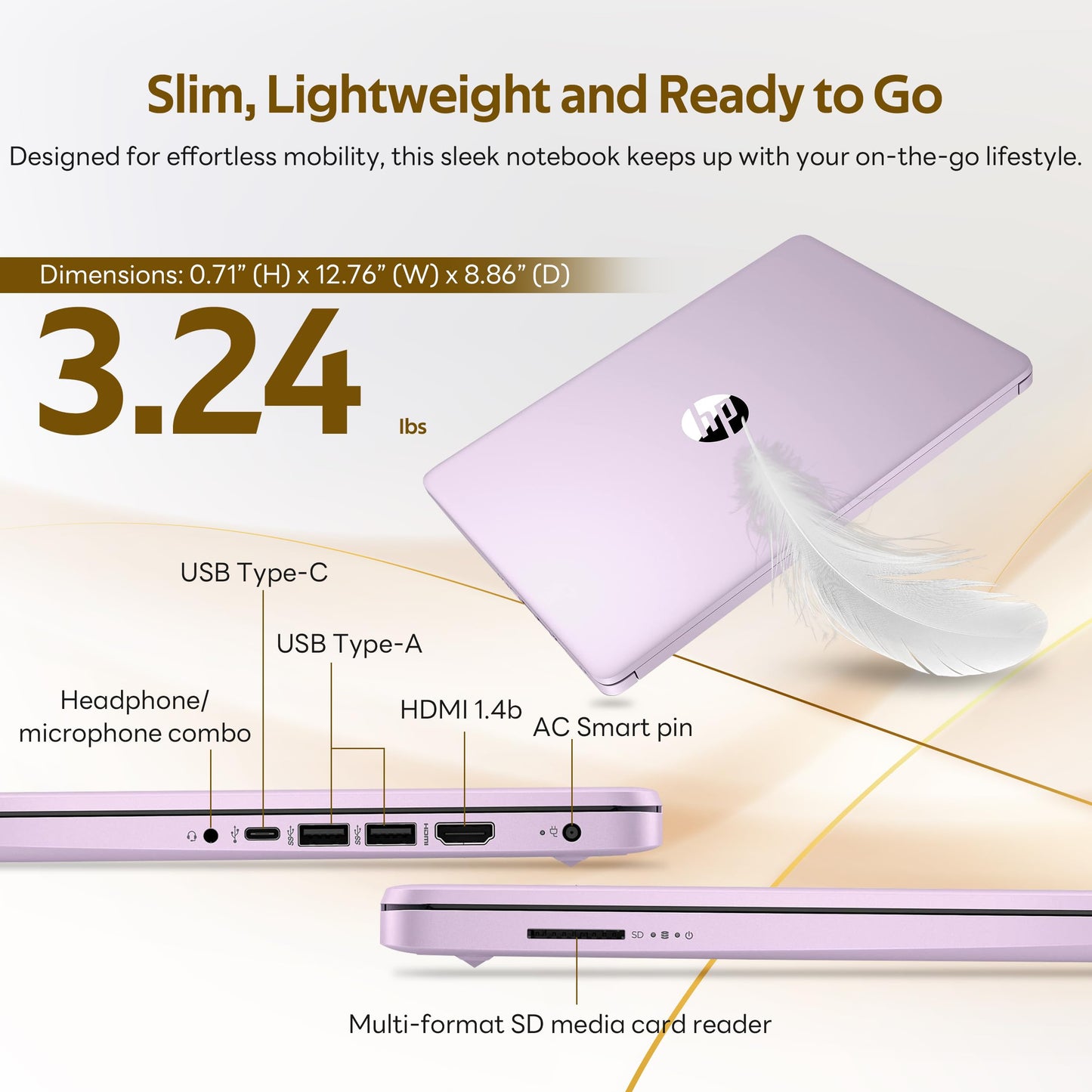HP Stream 14" Laptop with AI Copilot, Flagship for Students & Business, 13th Gen Intel 4-Core, 4GB RAM, 1.12TB Storage (128GB UFS + 1TB Docking Station), Office 365 1-Year, Win 11 S, Lavender Purple