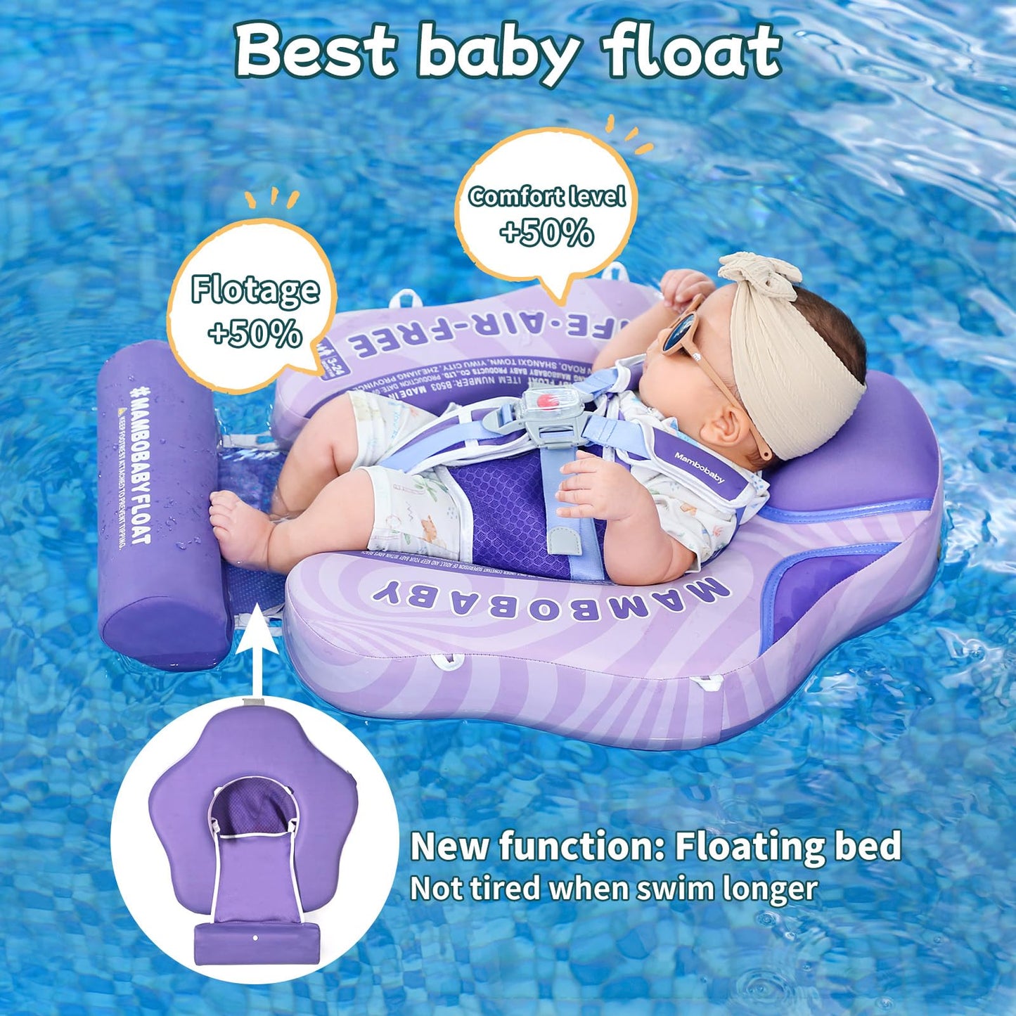 Mambobaby Float with Canopy Size Improved Non Inflatable Infant Pool Float Smart Mambo Float Swim Trainer Add Tail Baby Swim Float Mambo Baby Float Solid Air Free Water Waist Swimming Ring