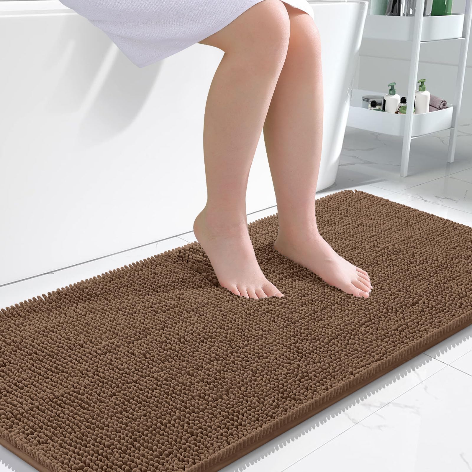 OLANLY Toilet Rugs U-Shaped 24x20, Extra Soft Absorbent Chenille Contour Bathroom Rugs for Toilet, Dry Quickly, Machine Washable, Non-Slip Bath Mat, Light Grey