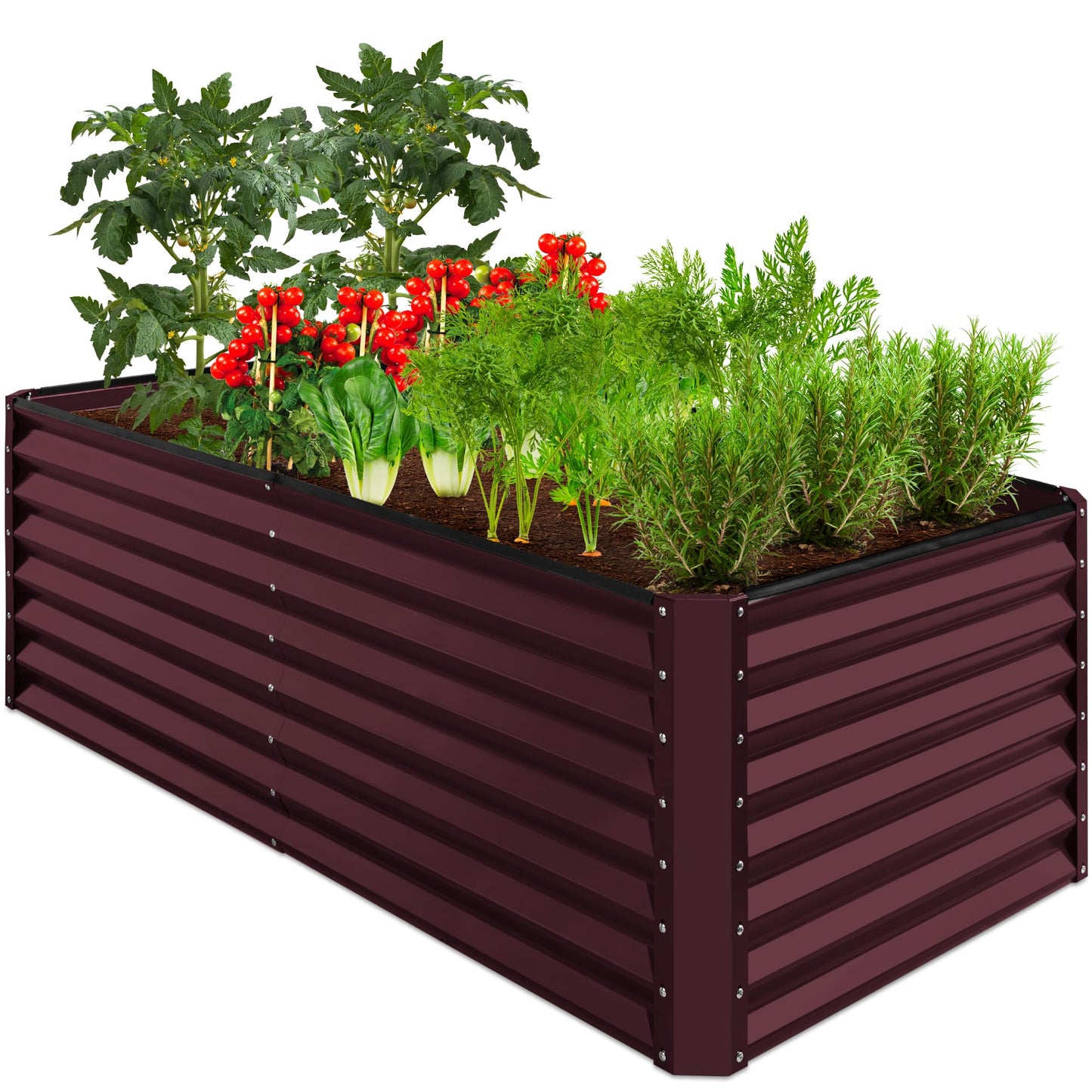 Best Choice Products 6x3x2ft Outdoor Metal Raised Garden Bed, Deep Root Box Planter for Vegetables, Flowers, Herbs, 269 Gallon Capacity, 100% Non Toxic Materials - Burgundy