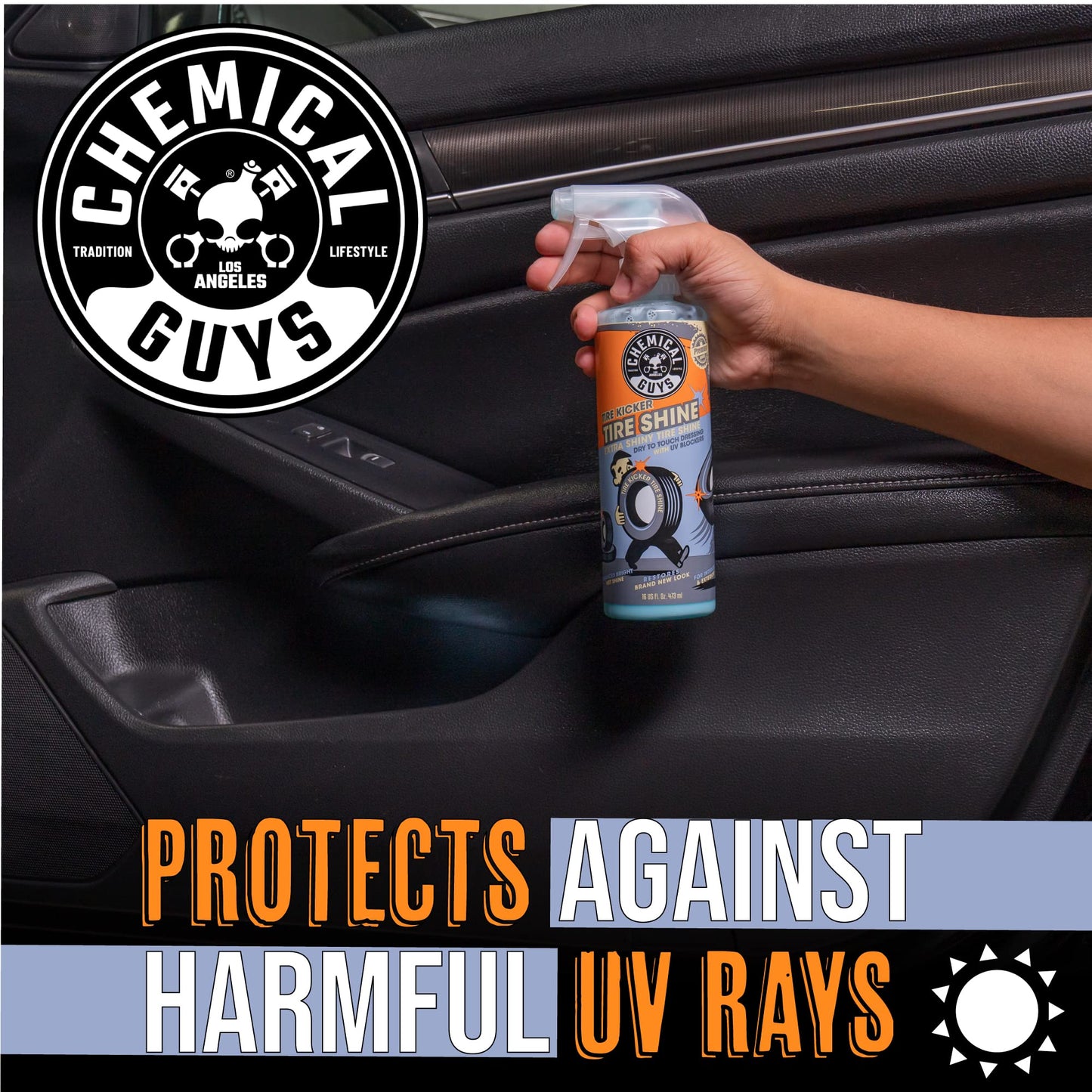 Chemical Guys Tire Kicker Sprayable Extra Glossy Tire Shine Spray, Dry-to-Touch Dressing - Restores Wet Look to Rubber, Vinyl, and Plastic, Safe for Cars, Trucks, Motorcycles, RVs, and More - 128 oz
