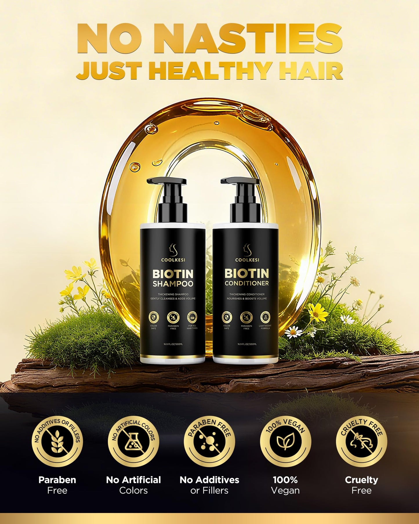 COOLKESI Tripeptide-Infused Biotin Hair Growth Shampoo and Conditioner Set, Onion Anti-Loss Volumizing Moisturizing Treatment for Soft Shine Hair, Dandruff Routine Shampoo for Men and Women, 2x16.9oz