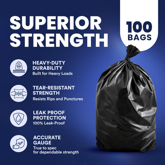 Plasticplace 55-60 Gallon Trash Bags, Heavy Duty, Black Garbage Can Liners, Puncture-Resistant Star Seal, 38" x 58", 100 Count for Warehouse, Kitchen, and Outdoor Use 1.5 Mil