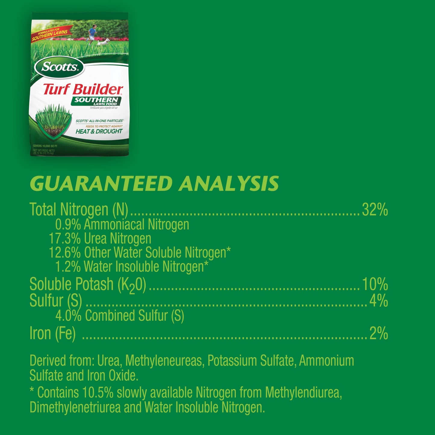 Scotts Lawn Fertilizer - Southern Turf Builder for Southern Grass - 15,000 Sq. Ft. - Granules