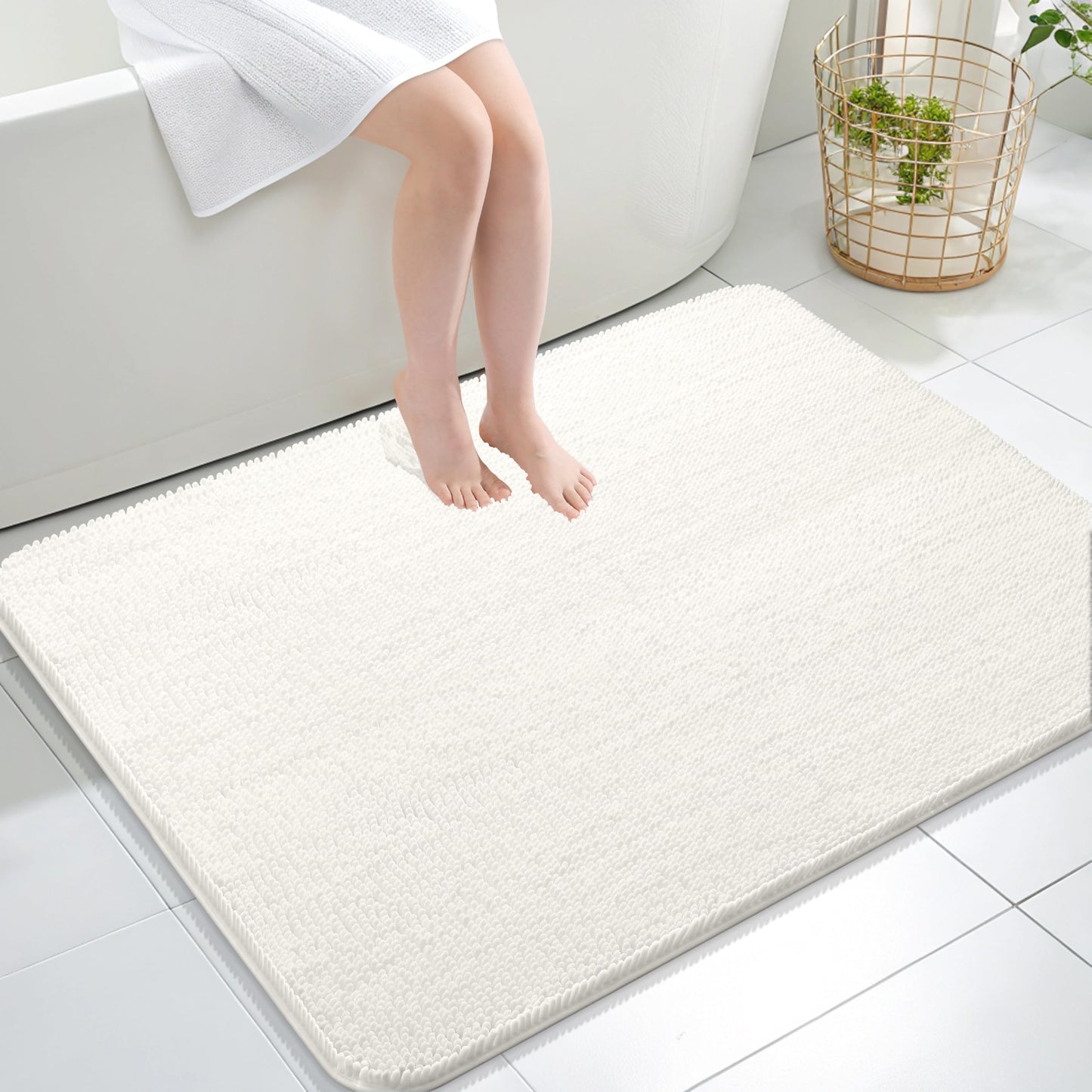 OLANLY Toilet Rugs U-Shaped 24x20, Extra Soft Absorbent Chenille Contour Bathroom Rugs for Toilet, Dry Quickly, Machine Washable, Non-Slip Bath Mat, Light Grey