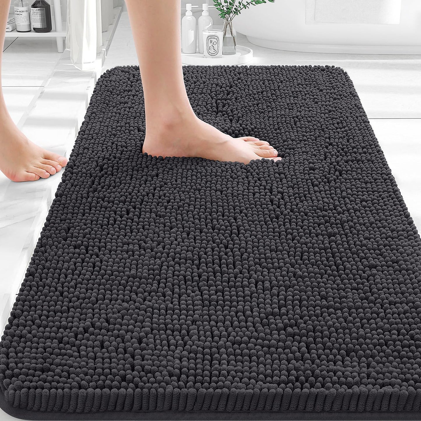 OLANLY Toilet Rugs U-Shaped 24x20, Extra Soft Absorbent Chenille Contour Bathroom Rugs for Toilet, Dry Quickly, Machine Washable, Non-Slip Bath Mat, Light Grey