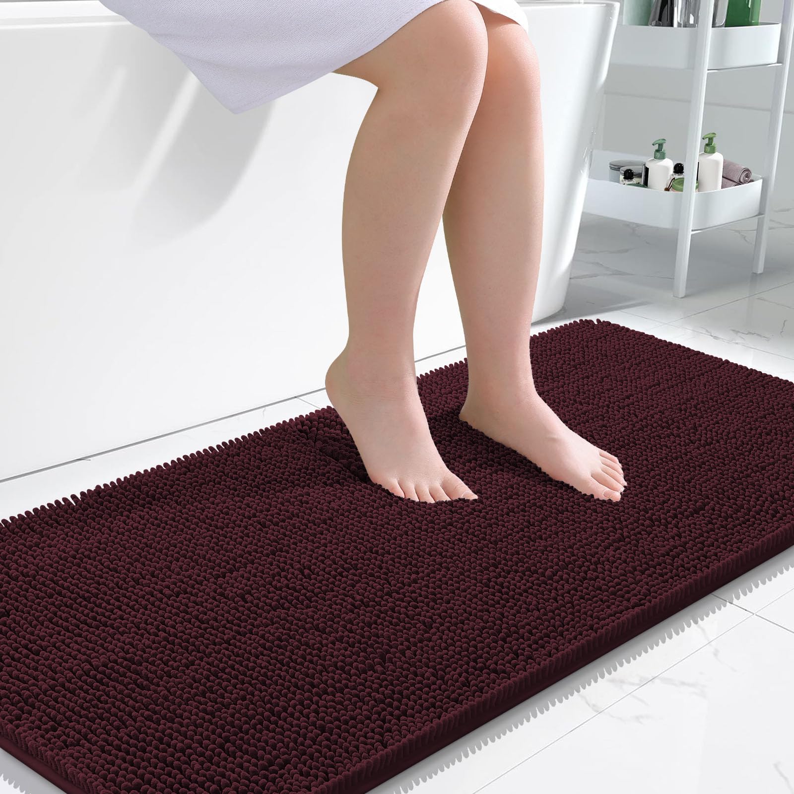 OLANLY Toilet Rugs U-Shaped 24x20, Extra Soft Absorbent Chenille Contour Bathroom Rugs for Toilet, Dry Quickly, Machine Washable, Non-Slip Bath Mat, Light Grey