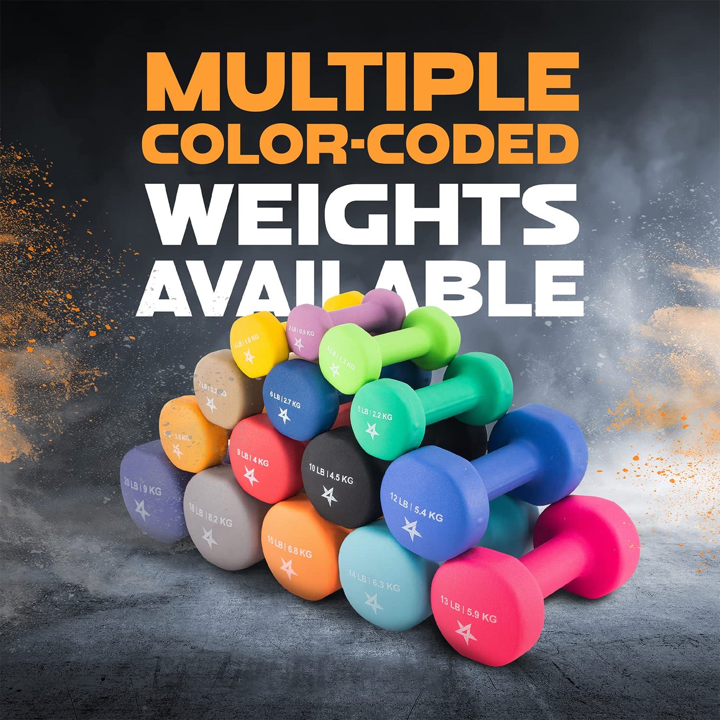 Yes4All Neoprene Coated Dumbbell Hand Weight Sets of 2 - Multiple Weight Options with 15 Colors, Anti-roll, Anti-Slip, Hexagon Shape, Dark Orange, 15 lb Pair