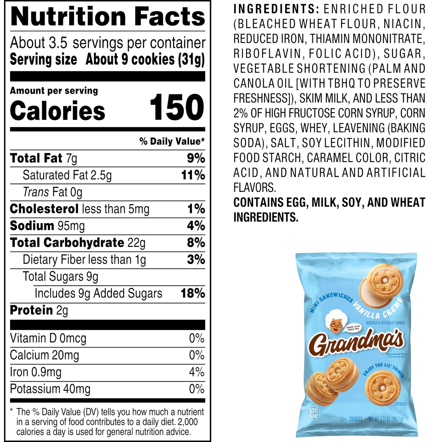 Grandma’s Mini Cookies, Vanilla Sandwich Crème Cookies, 3.71 oz Cookie Bag, (24 Pack) (Packaging May Vary)