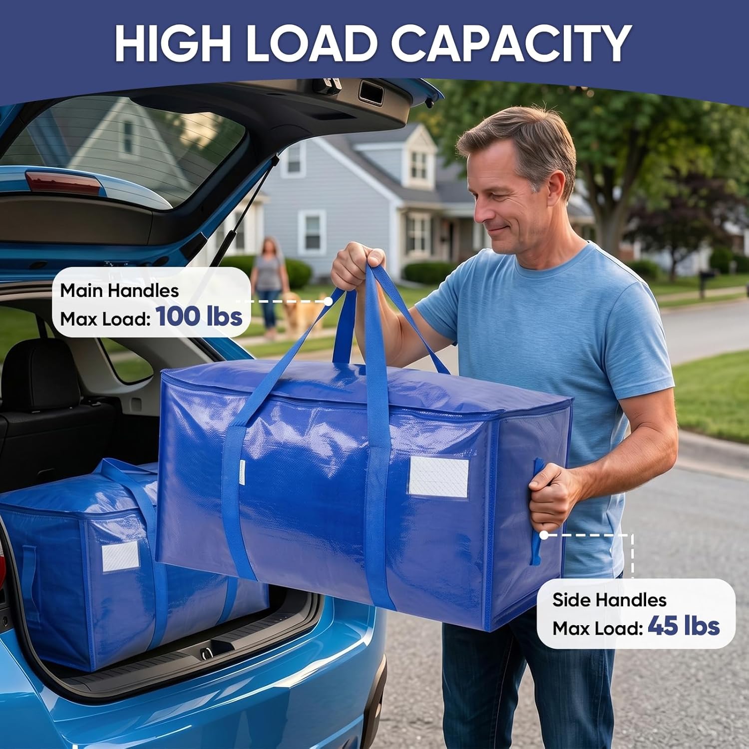 TICONN 12 Pack Extra Large Moving Bags Heavy Duty with Zippers & Carrying Handles, Durable Storage Bags Moving Boxes for Closet Organizers and Storage (12 Pack, Blue)