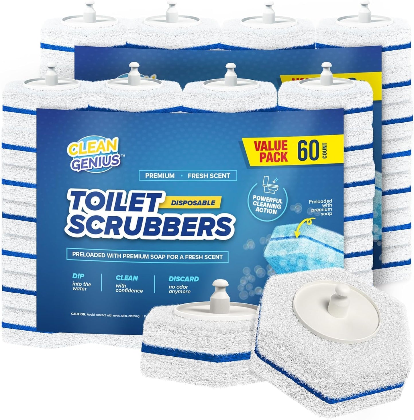 CleanGenius Disposable Prefilled Toilet Cleaning Scrubbers (60 Count)