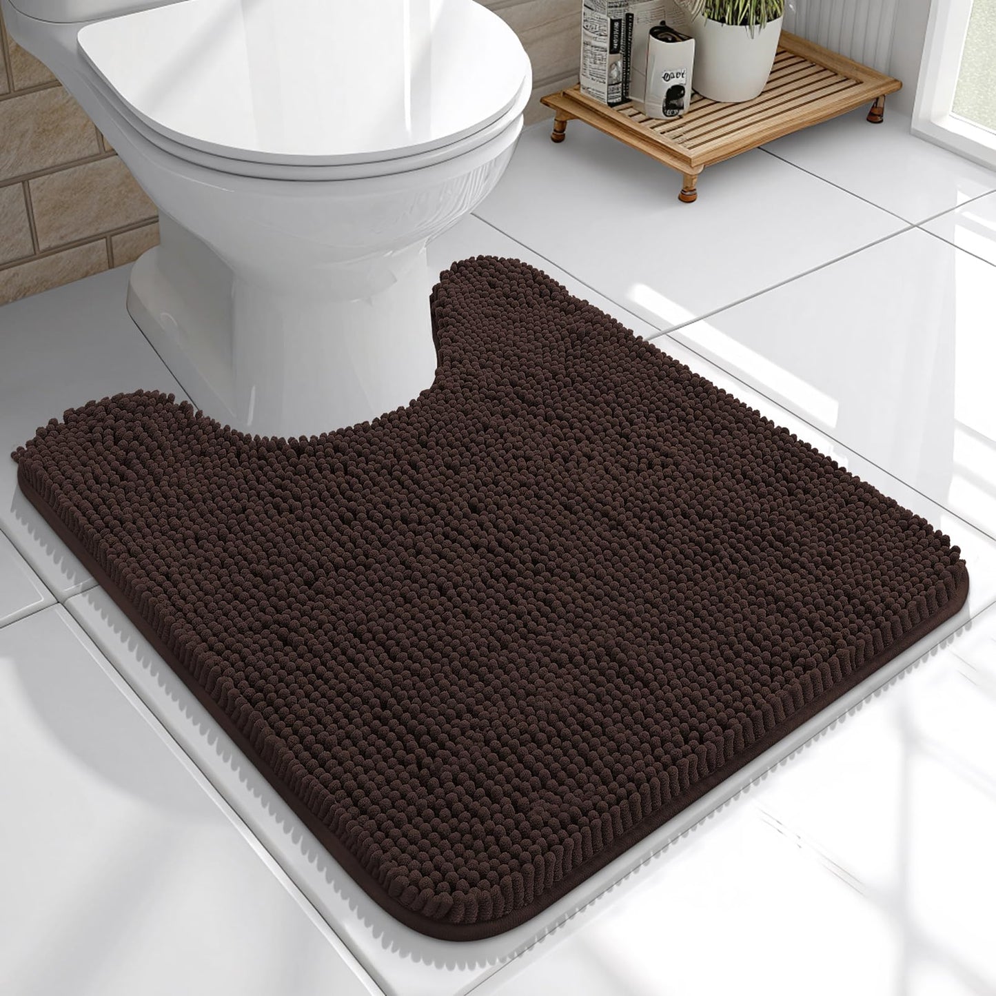 OLANLY Toilet Rugs U-Shaped 24x20, Extra Soft Absorbent Chenille Contour Bathroom Rugs for Toilet, Dry Quickly, Machine Washable, Non-Slip Bath Mat, Light Grey